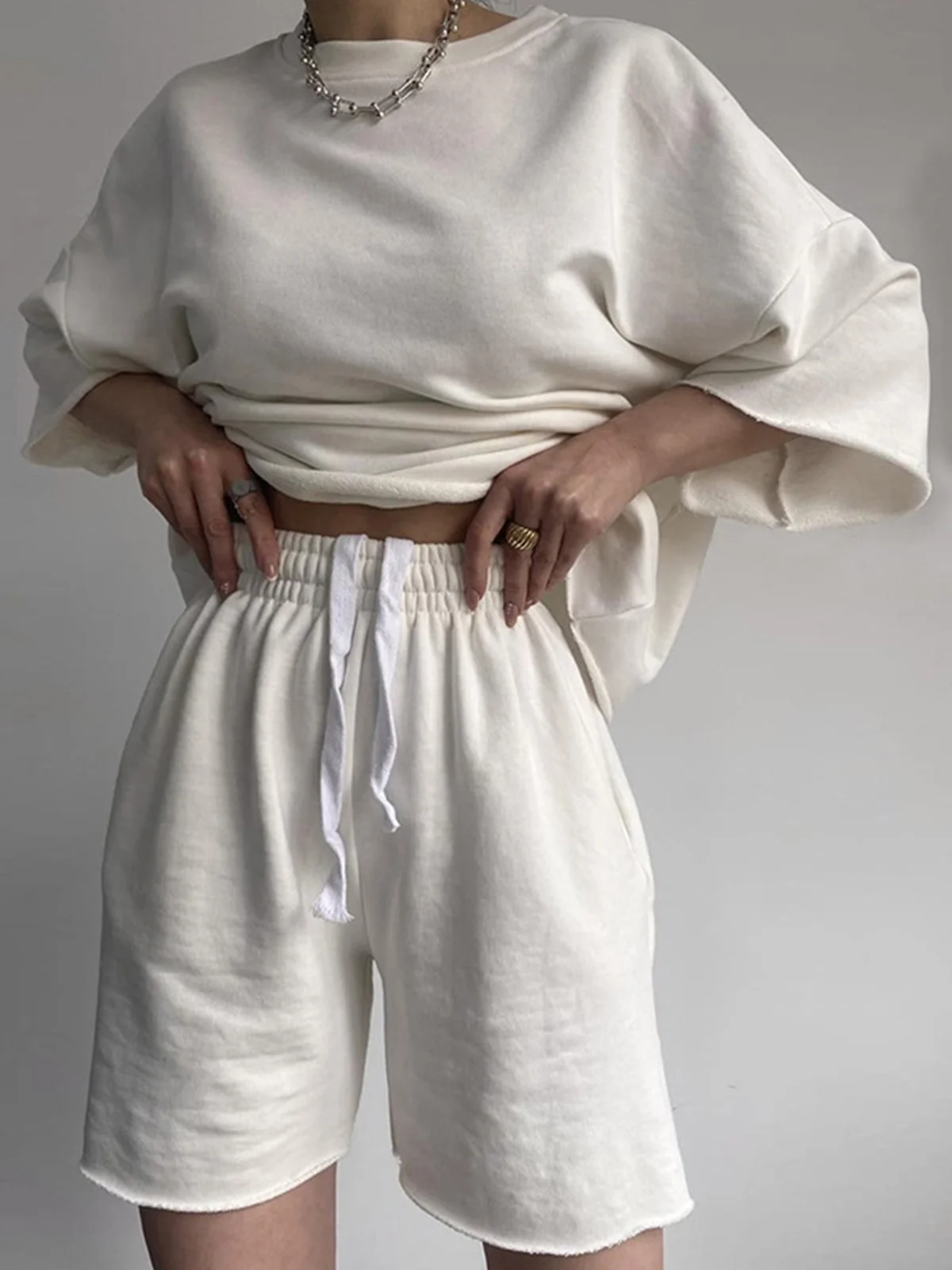 Women Plain Two-Piece Set Daily Half Sleeve Casual Summer Short Sets Matching Set