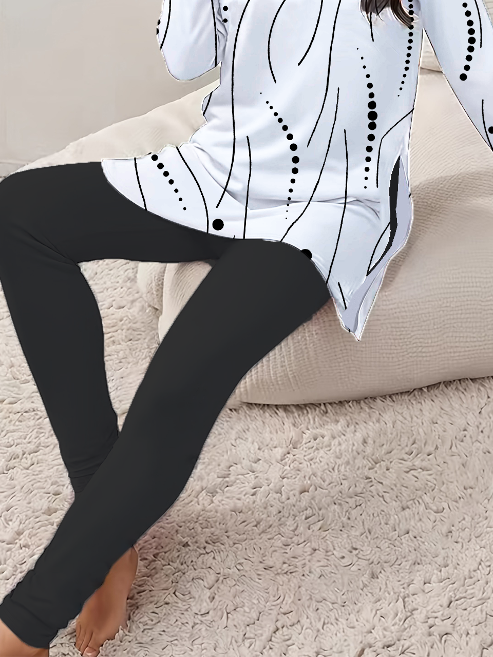 Women Abstract Polka Dots Printing Two-Piece Set Daily Long Sleeve Casual Spring/Fall Top With Pants Matching Set