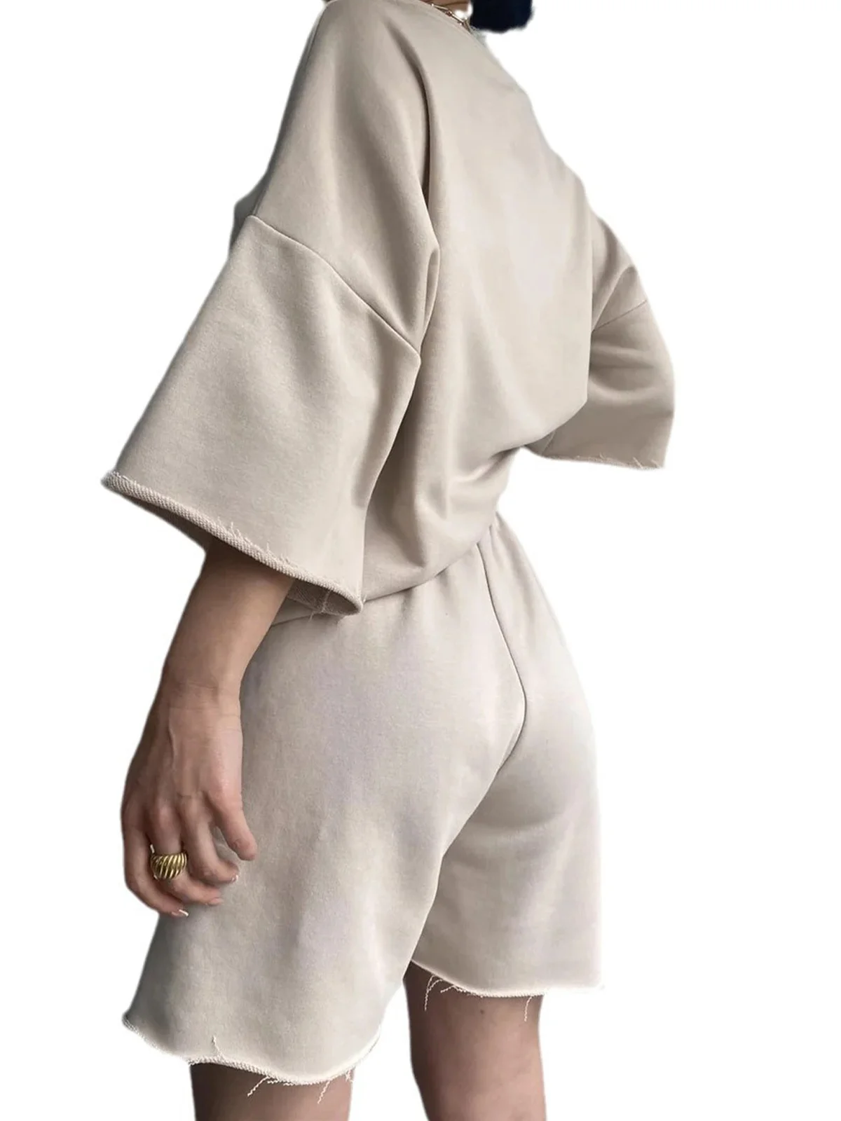 Women Plain Two-Piece Set Daily Half Sleeve Casual Summer Short Sets Matching Set