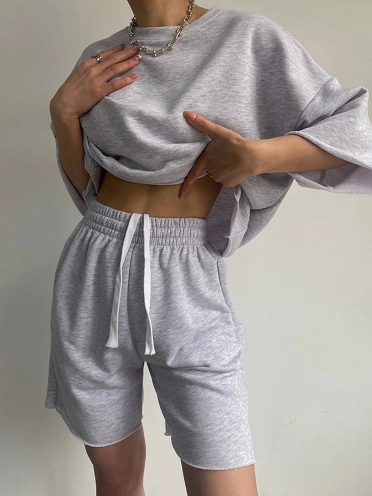 Women Plain Two-Piece Set Daily Half Sleeve Casual Summer Short Sets Matching Set