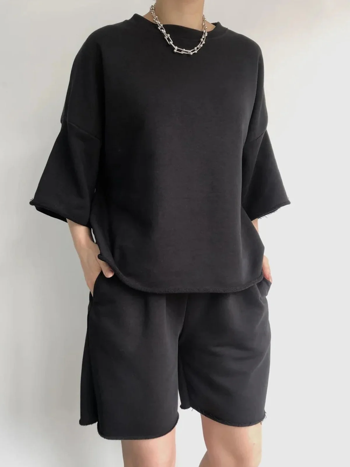 Women Plain Two-Piece Set Daily Half Sleeve Casual Summer Short Sets Matching Set