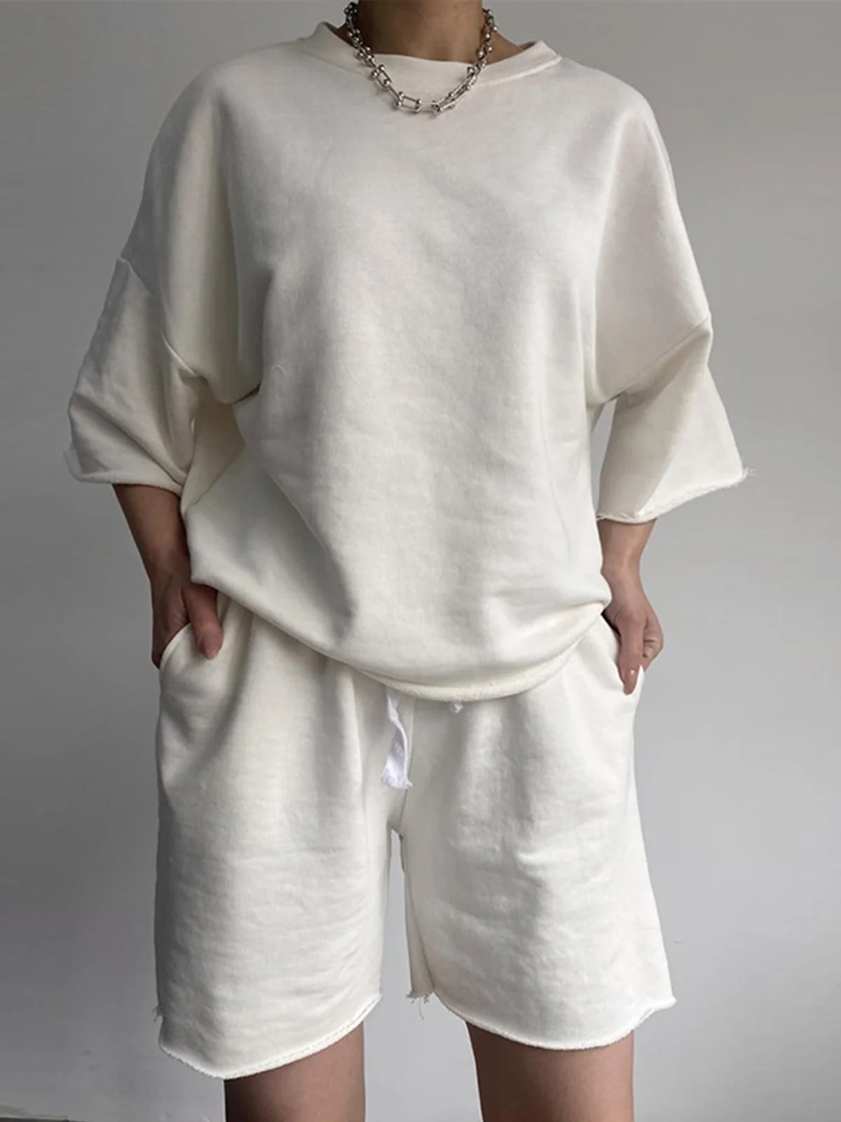 Women Plain Two-Piece Set Daily Half Sleeve Casual Summer Short Sets Matching Set