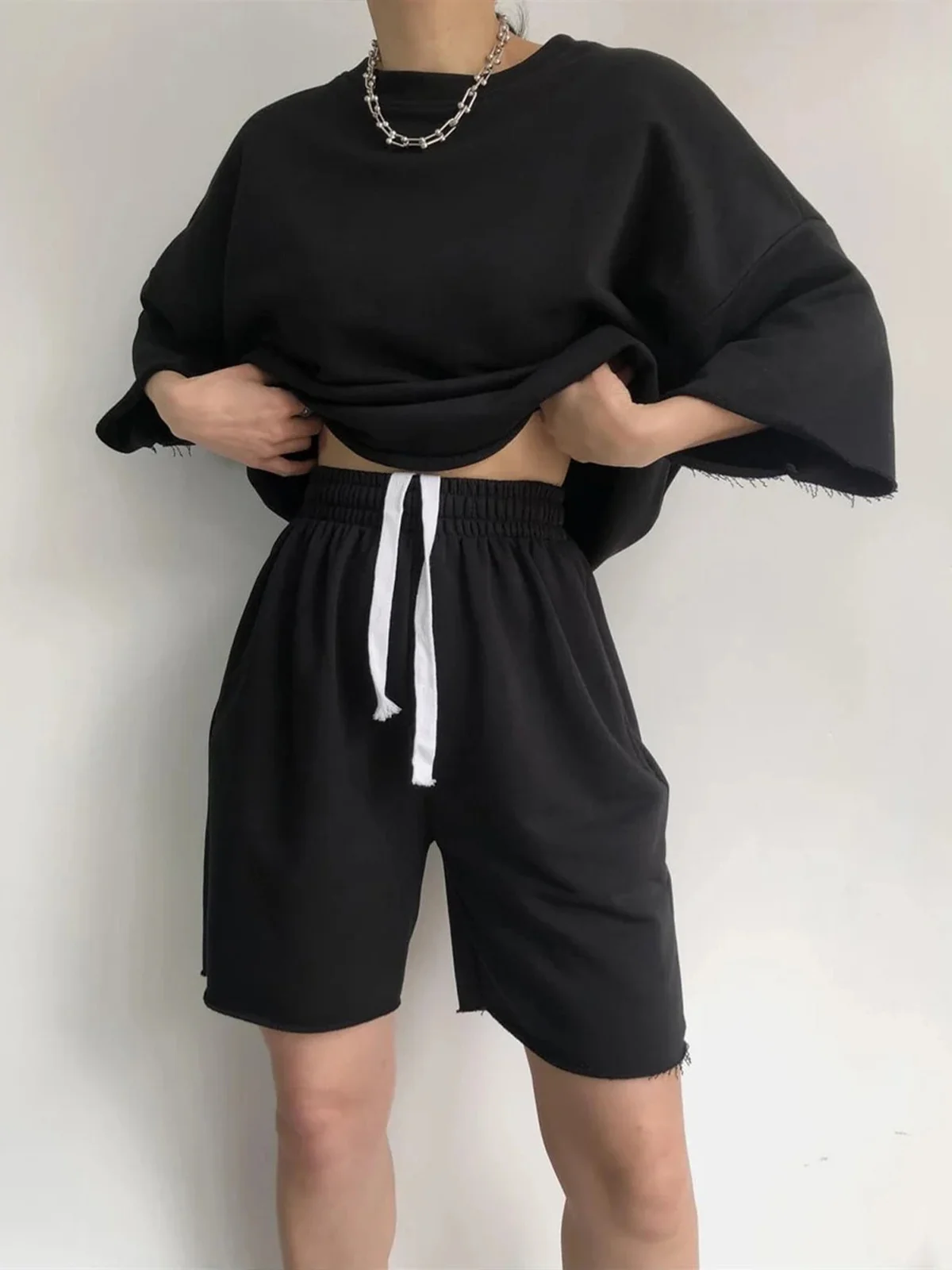 Women Plain Two-Piece Set Daily Half Sleeve Casual Summer Short Sets Matching Set