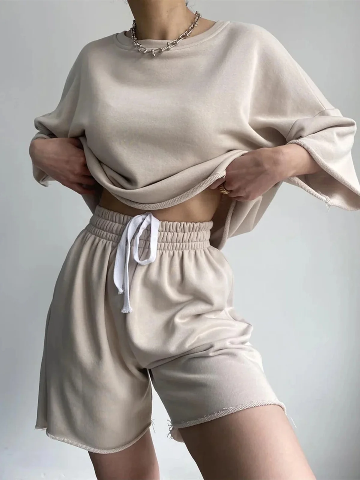 Women Plain Two-Piece Set Daily Half Sleeve Casual Summer Short Sets Matching Set