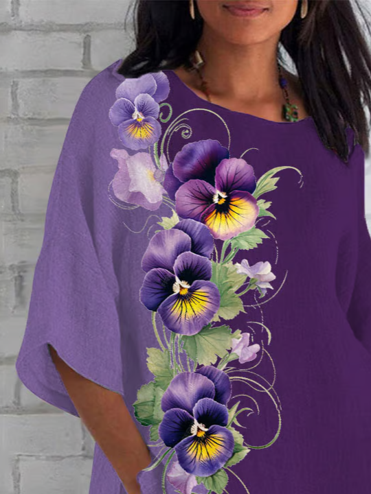 Casual Floral Crew Neck Half Sleeve T-shirt