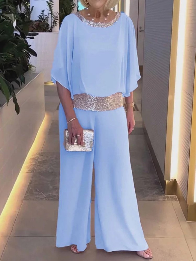 Women Plain Split Joint Dolman Sleeve Two-Piece Set Daily Half Sleeve Casual Summer Top With Pants Matching Set