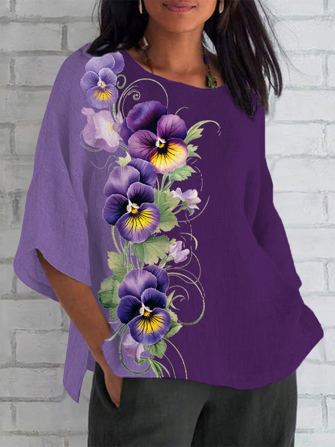 Casual Floral Crew Neck Half Sleeve T-shirt