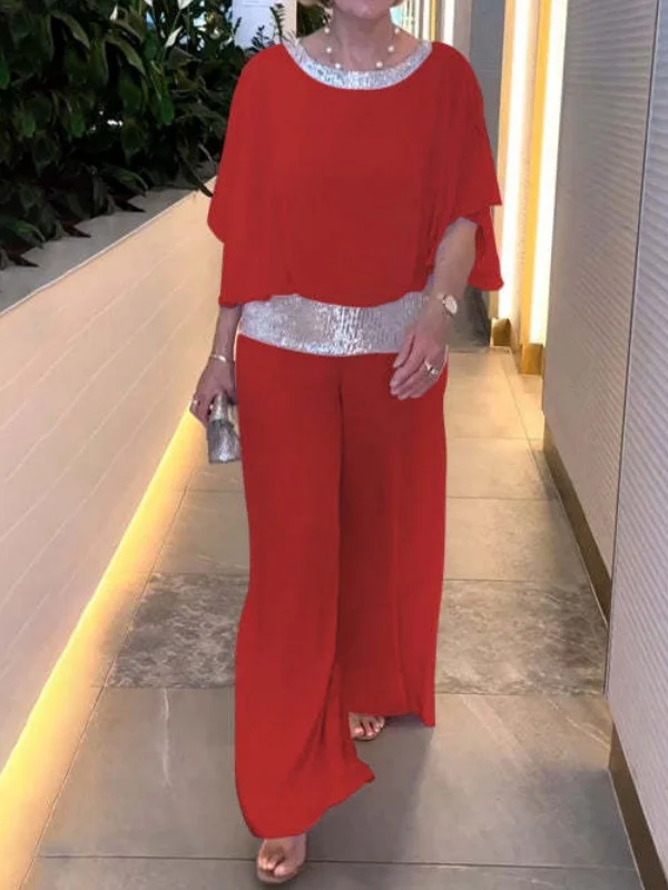 Women Plain Split Joint Dolman Sleeve Two-Piece Set Daily Half Sleeve Casual Summer Top With Pants Matching Set