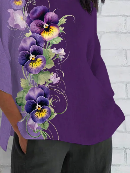 Casual Floral Crew Neck Half Sleeve T-shirt