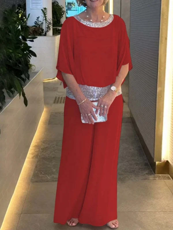 Women Plain Split Joint Dolman Sleeve Two-Piece Set Daily Half Sleeve Casual Summer Top With Pants Matching Set