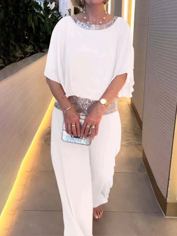 Women Plain Split Joint Dolman Sleeve Two-Piece Set Daily Half Sleeve Casual Summer Top With Pants Matching Set