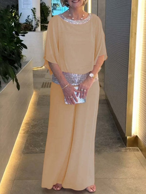 Women Plain Split Joint Dolman Sleeve Two-Piece Set Daily Half Sleeve Casual Summer Top With Pants Matching Set