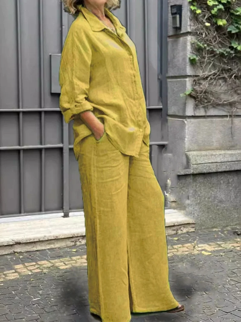 Women Plain Adjustable Strap Two-Piece Set Daily Long Sleeve Casual Spring/Fall Top With Pants Matching Set