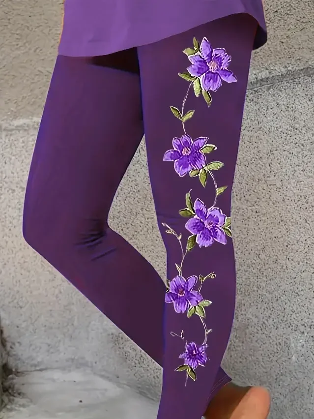 Women Floral Casual All Season Printing Long Leggings