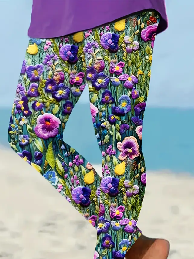 Women 3D Floral Print Casual All Season Printing Long Leggings
