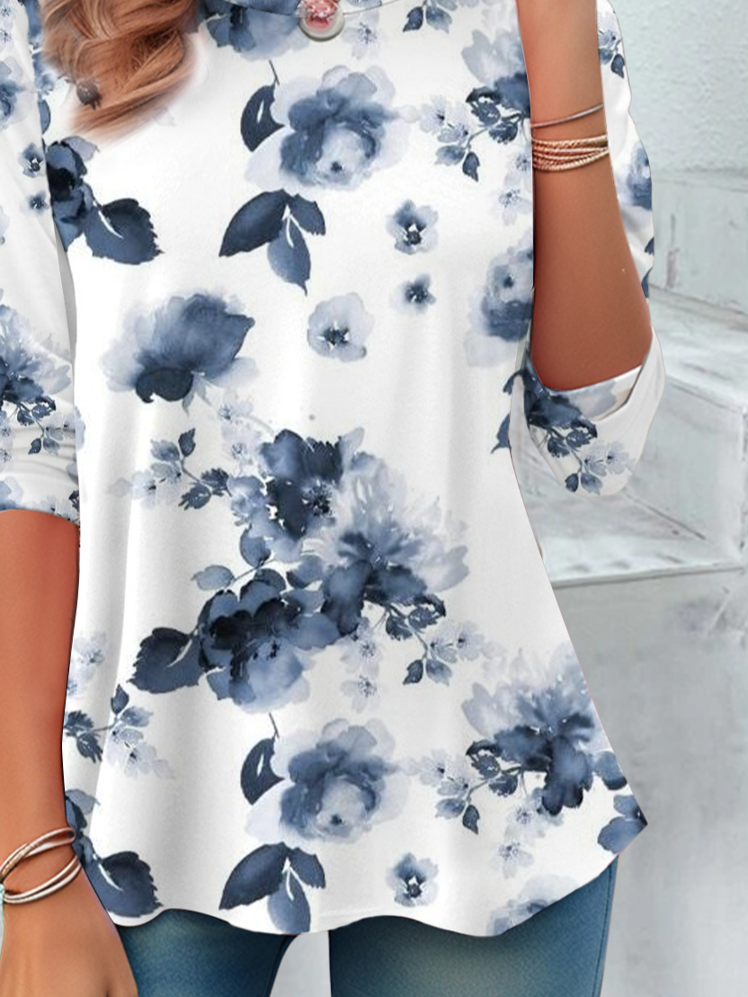 Casual Floral Crew Neck Long Sleeve T-shirt