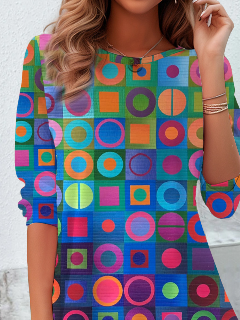 Casual Geometric Crew Neck Long Sleeve T-shirt