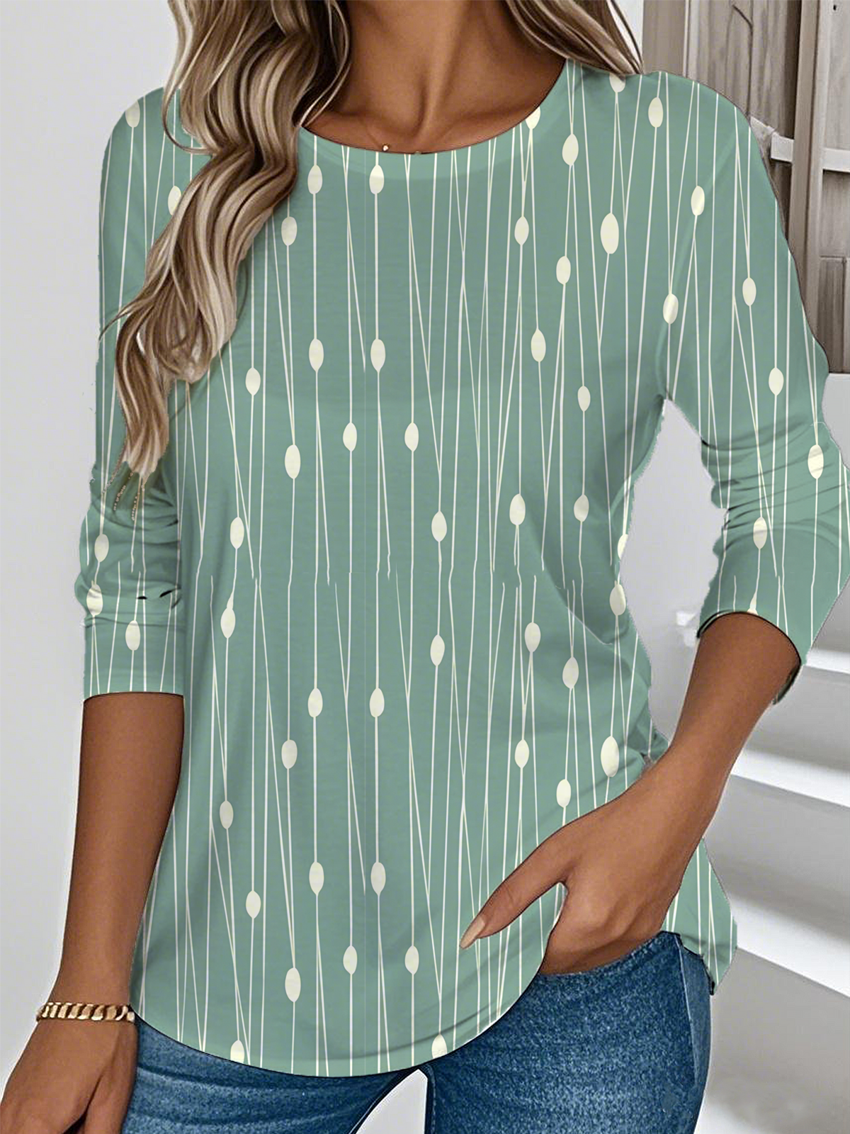Casual Striped Crew Neck Long Sleeve T-shirt
