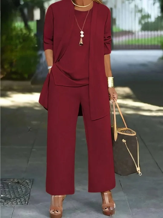 Women Plain Split Joint Matching Outfit Commuting Long Sleeve Casual Spring/Fall Multi-Piece Set Matching Set