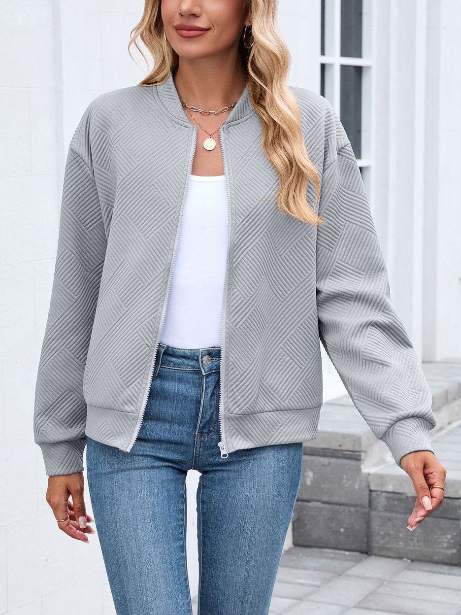 Women Spring/Fall Outerwear Casual Plain Long Sleeve Stand Collar Jacket