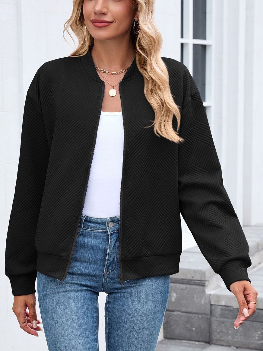 Women Spring/Fall Outerwear Casual Plain Long Sleeve Stand Collar Jacket