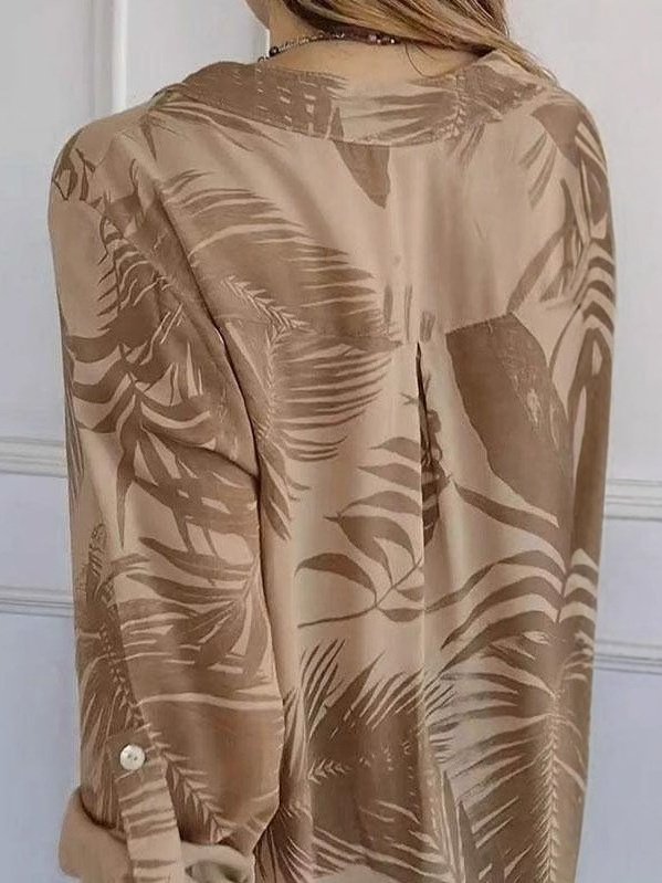 Casual Plain V Neck Long Sleeve T-shirt