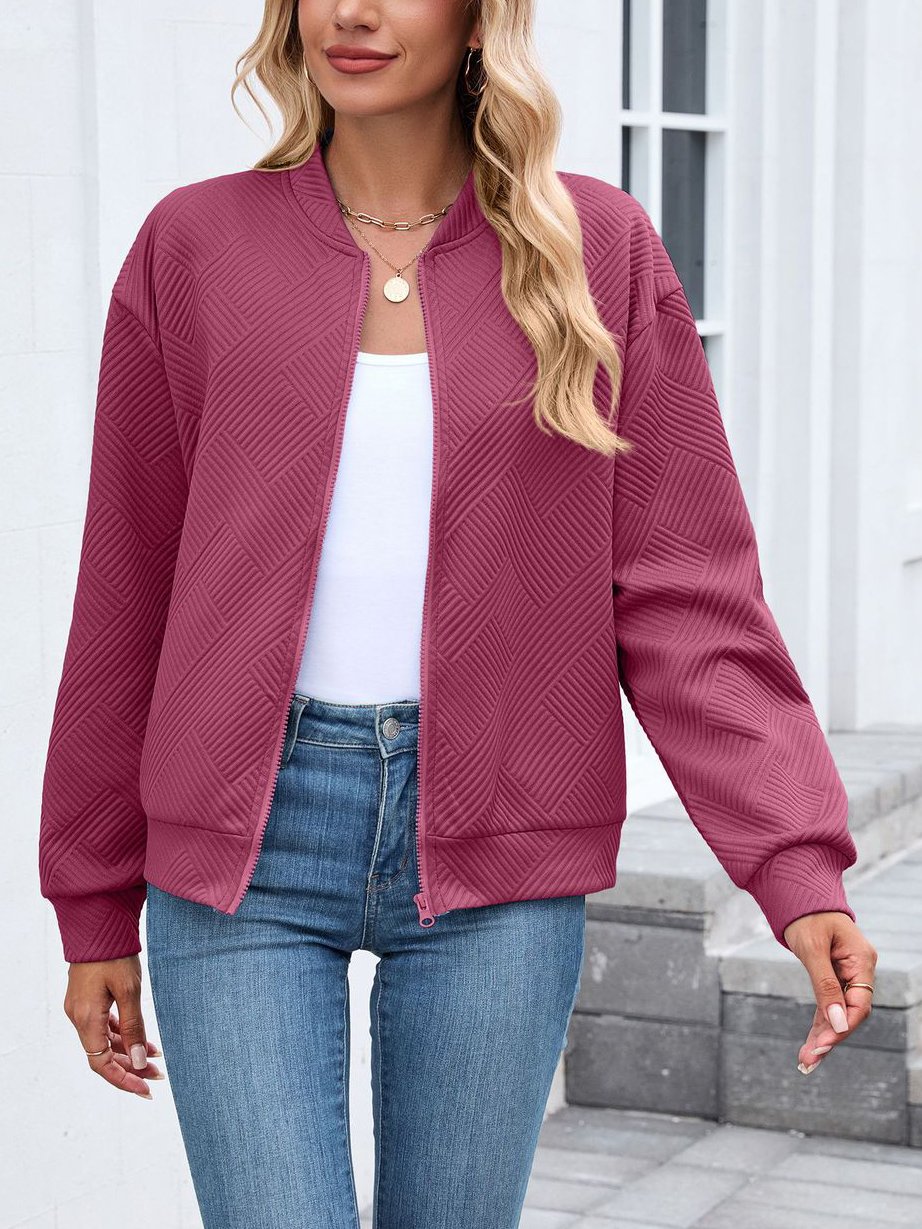 Women Spring/Fall Outerwear Casual Plain Long Sleeve Stand Collar Jacket