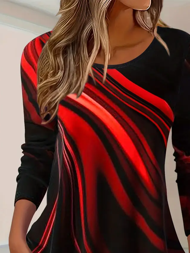 Casual Abstract Crew Neck Long Sleeve T-shirt