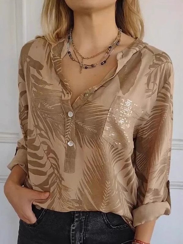 Casual Plain V Neck Long Sleeve T-shirt