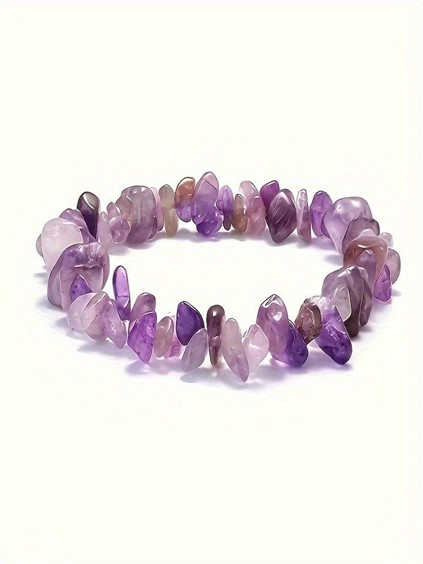 Natural Stone Gravel Crystal Ladies Chain Bracelet Irregular Small Gravel Amethyst Bracelet Elastic Bracelet Necklace 2-piece Set