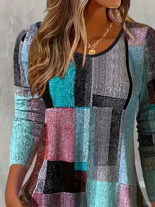 Casual Abstract Crew Neck Long Sleeve T-shirt