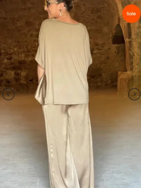 Women Plain Split Joint Two-Piece Set Daily Half Sleeve Casual Summer Top With Pants Matching Set