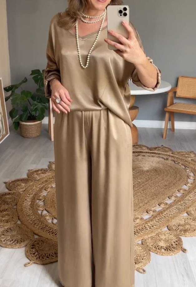 Women Plain Split Joint Two-Piece Set Daily Half Sleeve Casual Summer Top With Pants Matching Set