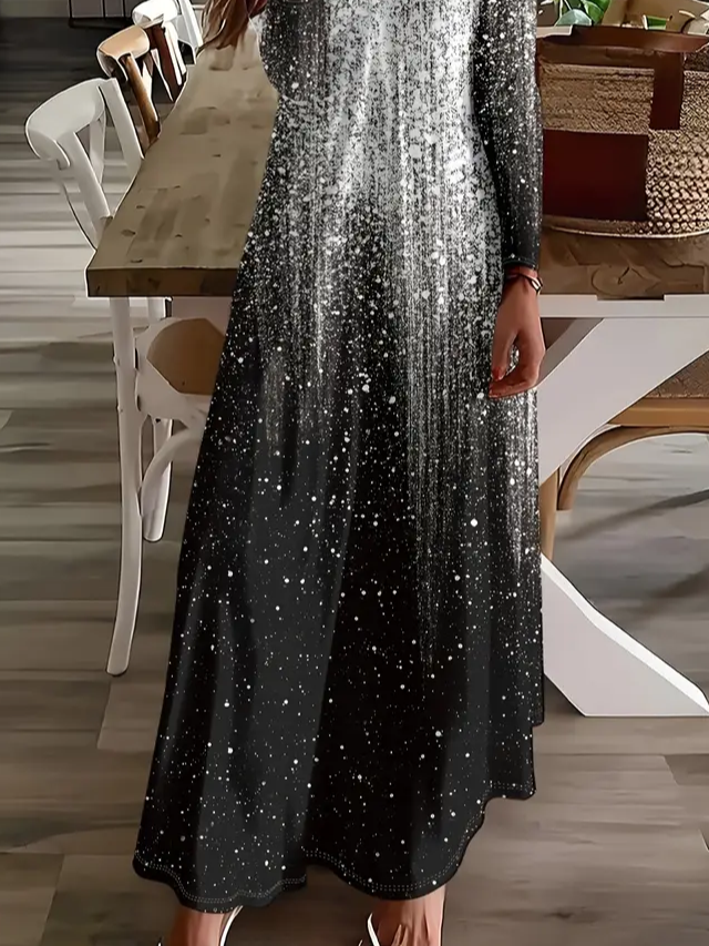 Women Abstract Spring/Fall Printing Dress V Neck Long Sleeve H-Line Dress