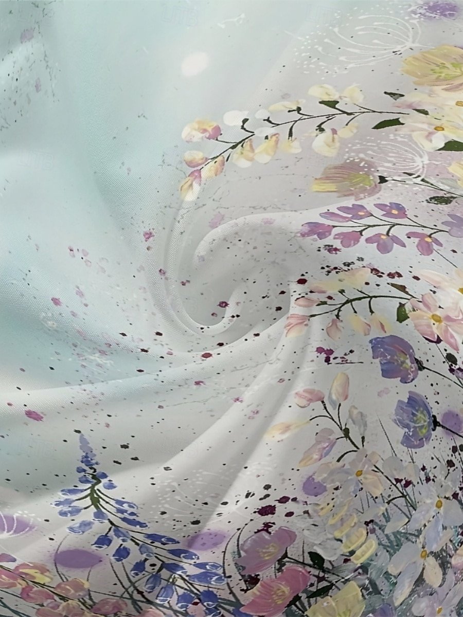 Women Floral Puff Sleeve Spring/Fall Dress V Neck Long Sleeve A-Line Dress