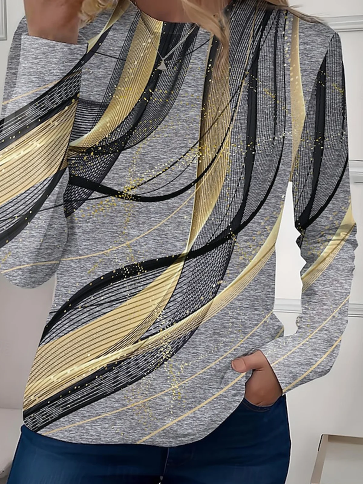 Casual Color Block Crew Neck Long Sleeve T-shirt