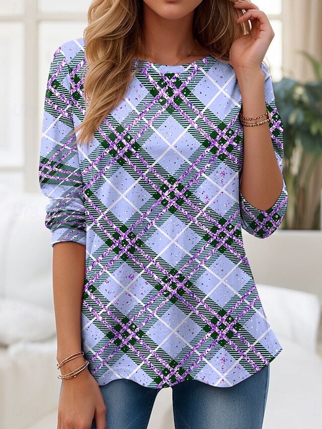 Casual Color Block Crew Neck Long Sleeve T-shirt