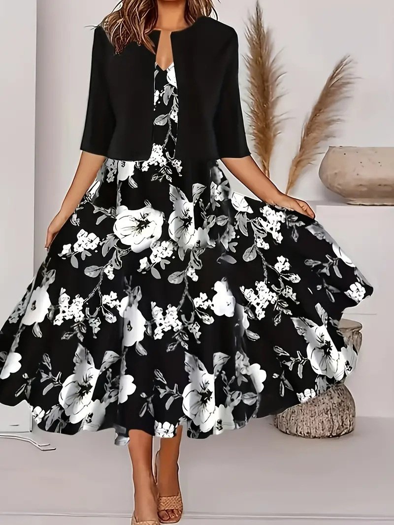 Women Floral Printing Two-Piece Set Daily Short Sleeve Casual Summer Coat With Skirt Matching Set