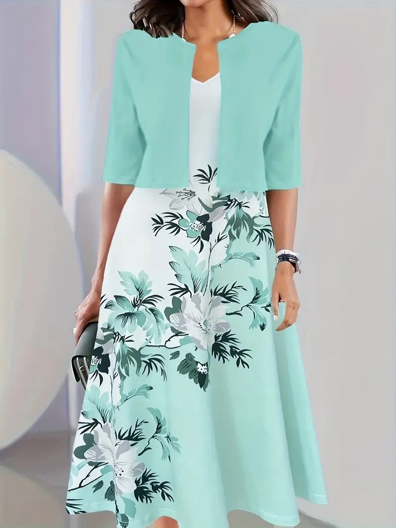 Women Floral Printing Two-Piece Set Daily Short Sleeve Casual Summer Coat With Skirt Matching Set