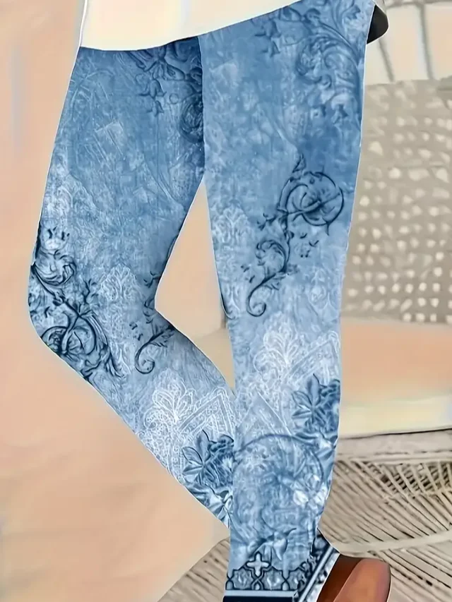 Women Floral Casual All Season Printing Long Leggings