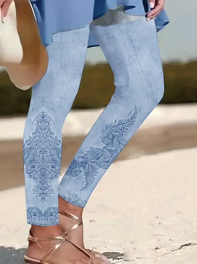 Women Floral Casual All Season Printing Long Leggings