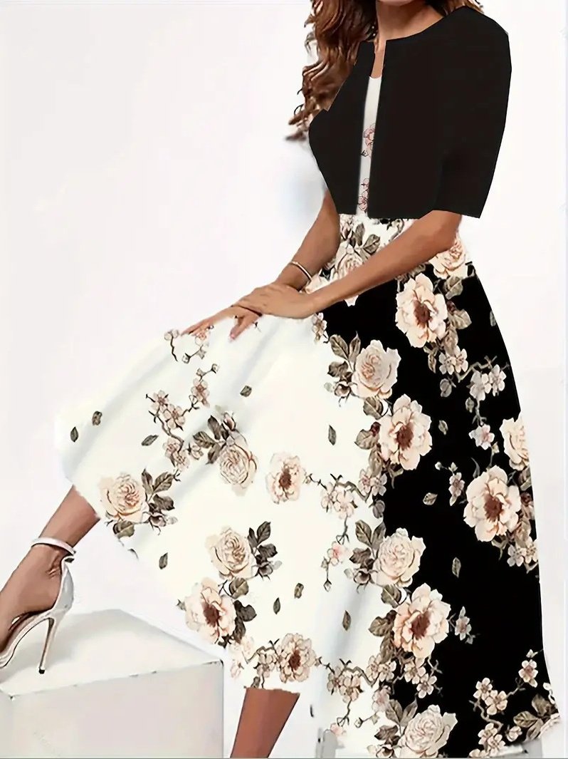 Women Floral Printing Two-Piece Set Daily Short Sleeve Casual Summer Coat With Skirt Matching Set