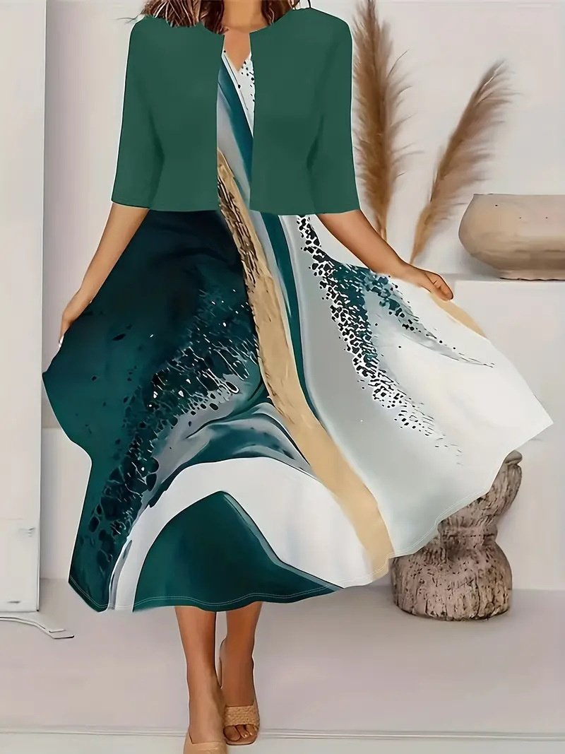 Women Floral Printing Two-Piece Set Daily Short Sleeve Casual Summer Coat With Skirt Matching Set