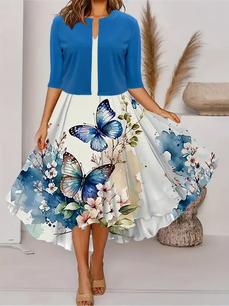 Women Floral Printing Two-Piece Set Daily Short Sleeve Casual Summer Coat With Skirt Matching Set