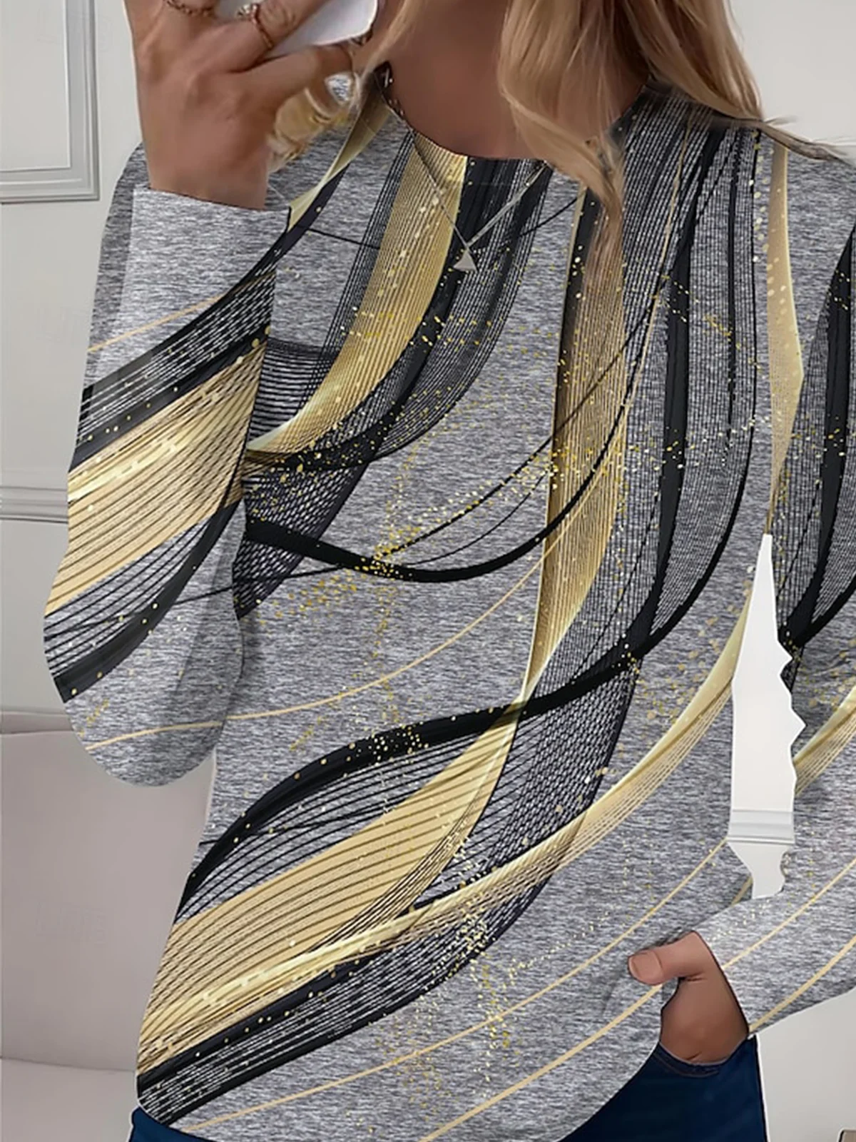 Casual Color Block Crew Neck Long Sleeve T-shirt