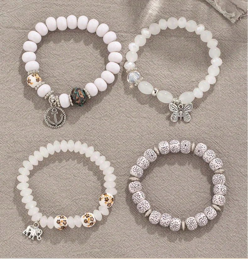 Bohemian Anchor Elephant Butterfly Multi-layer Beaded Elastic Bracelet