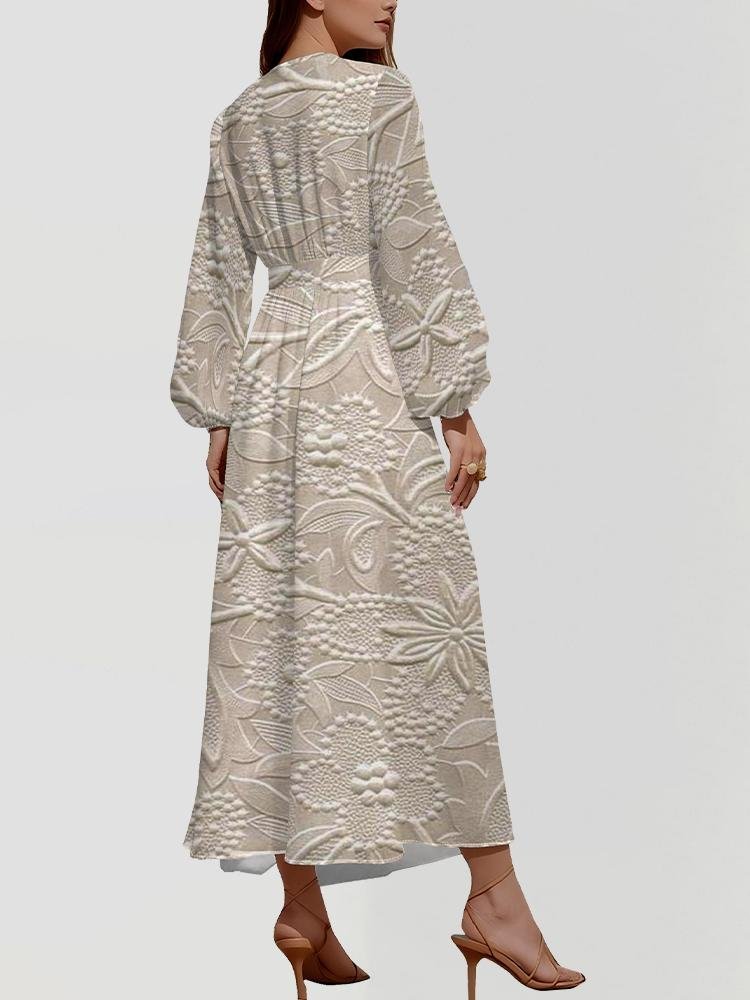 Women Floral Puff Sleeve Spring/Fall Dress V Neck Long Sleeve A-Line Dress