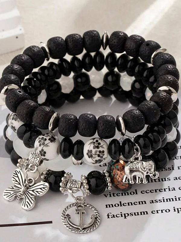 Bohemian Anchor Elephant Butterfly Multi-layer Beaded Elastic Bracelet