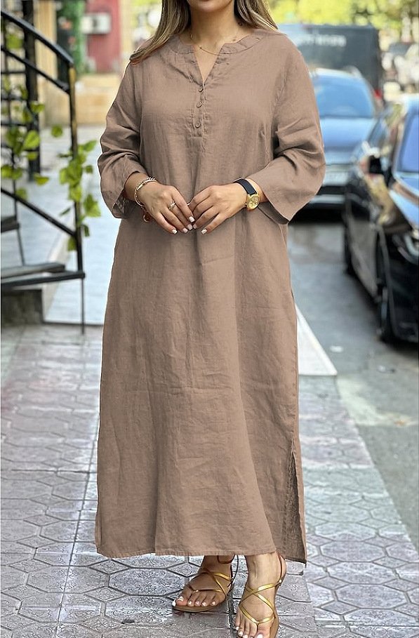 Women Plain Spring/Fall Dress V Neck Long Sleeve A-Line Dress