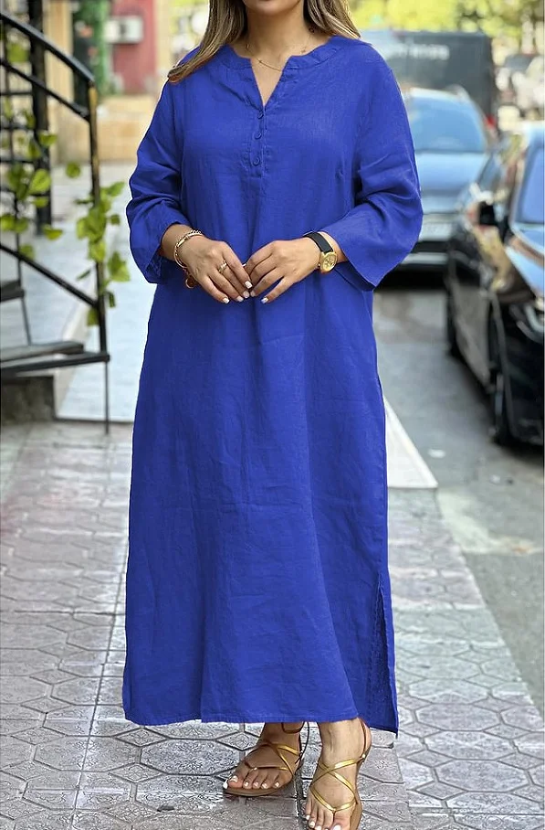 Women Plain Spring/Fall Dress V Neck Long Sleeve A-Line Dress